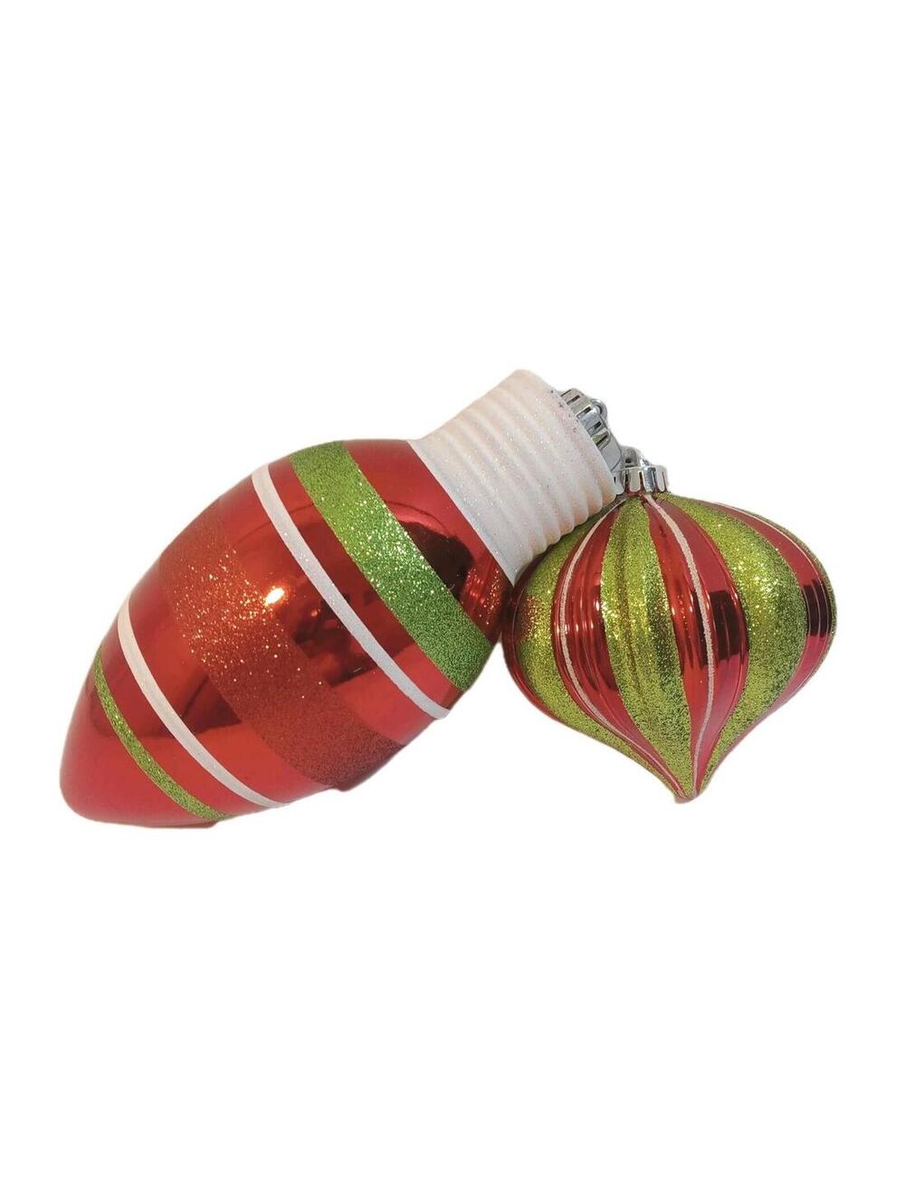 Finial Style Christmas Ornaments Red Green Lot Of 2 Teardrop Lightbulb / Onion - Picture 2 of 5
